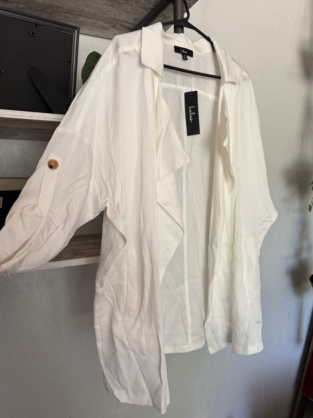 Lulu's Ivory Open-Front Draped Trench Jacket